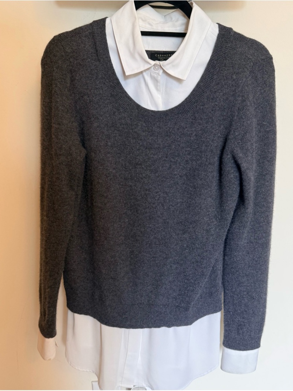 Soft Gray Crewneck Cashmere mixed media Sweater